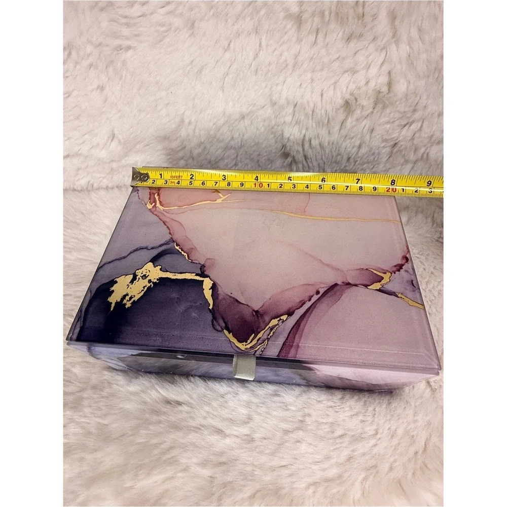 Rachel‎ Zoe Glass Decorative Storage Box – Pink & Purple Elegant Marble Design